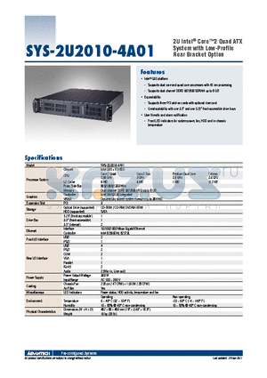 SYS-2U2010-4A01_11 datasheet - 2U Intel^ Core2 Quad ATX System with Low-Profile Rear Bracket Option