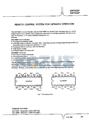 SAF1032P datasheet - REMOTE CONTROL SYSTEM FOR INFRARED OPERATION