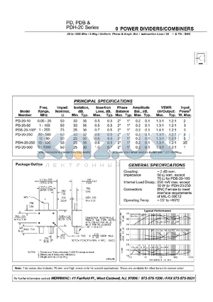PD-20-250 datasheet - 0 POWER DIVIDERS/COMBINES