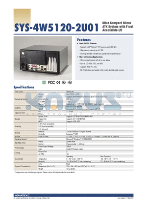 SYS-4W5120-2U01 datasheet - Ultra Compact Micro ATX System with Front Accessible I/O