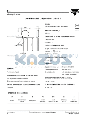 RLA916 datasheet - Ceramic Disc Capacitors, Class 1