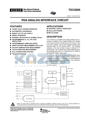 TSC2000IPW datasheet - PDA ANALOG INTERFACE CIRCUIT