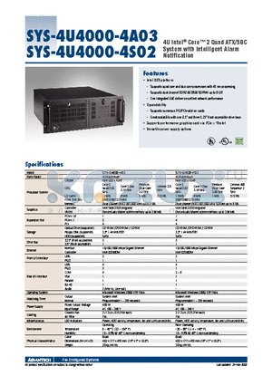 SYS-4U4000-4S02 datasheet - 4U Intel^ Core 2 Quad ATX/SBC System with Intelligent Alarm Notification