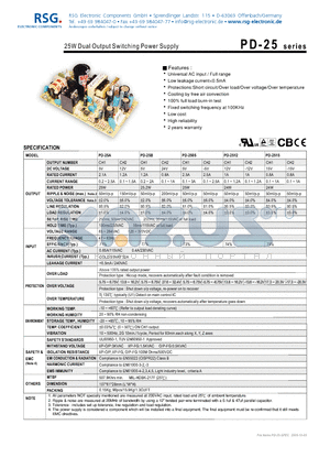 PD-2512 datasheet - 25W Dual Output Switching Power Supply