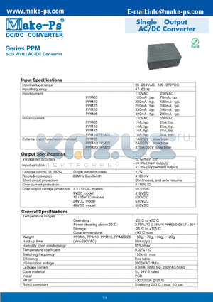 PPM05-A-24E datasheet - Single Output AC/DC Converter