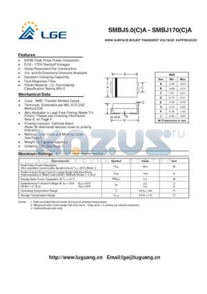 SMBJ11A datasheet - 600W SURFACE MOUNT TRANSIENT VOLTAGE SUPPRESSOR