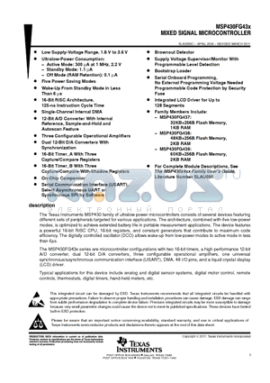 MSP430FG439IPN datasheet - MIXED SIGNAL MICROCONTROLLER