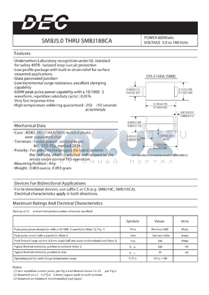 SMBJ11A datasheet - POWER 600Watts VOLTAGE 5.0 to 188 Volts