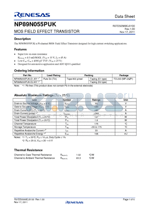 NP89N055PUK-E2-AY datasheet - MOS FIELD EFFECT TRANSISTOR