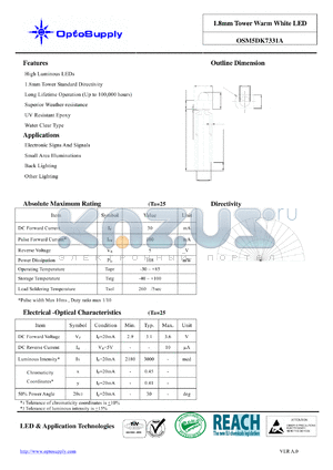 OSM5DK7331A datasheet - 1.8mm Tower Warm White LED
