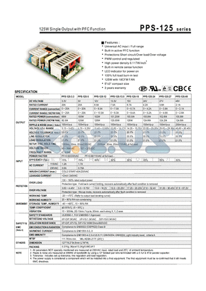 PPS-125 datasheet - 125W Single Output with PFC Function