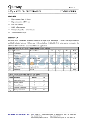 PD-5110-N datasheet - 1.55 lm WDM PIN PHOTODIODES