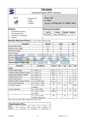 TSC2059CX datasheet - General Purpose NPN Transistor