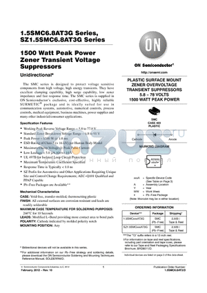 SZ1.5SMC6.8AT3G datasheet - 1500 Watt Peak Power Zener Transient Voltage Suppressors