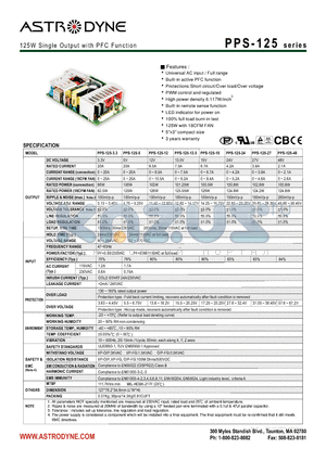 PPS-125 datasheet - 125W Single Output with PFC Function