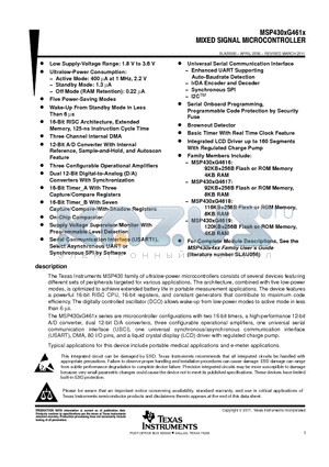 MSP430FG4619IZQW datasheet - MIXED SIGNAL MICROCONTROLLER