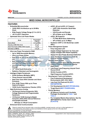 MSP430FR5720IRGE datasheet - MIXED SIGNAL MICROCONTROLLER