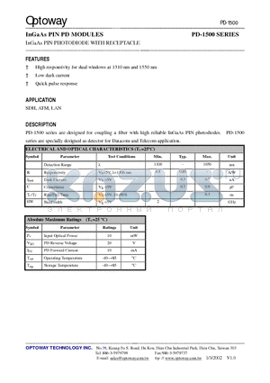 PD-5500-S datasheet - InGaAs PIN PD MODULES InGaAs PIN PHOTODIODE WITH RECEPTACLE