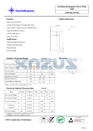 OSM5DL7BA1B datasheet - 2x3x4mm Rectangular Warm White LED