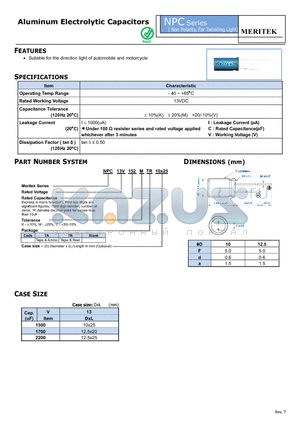 NPC13V152MTA10X25 datasheet - Aluminum Electrolytic Capacitors