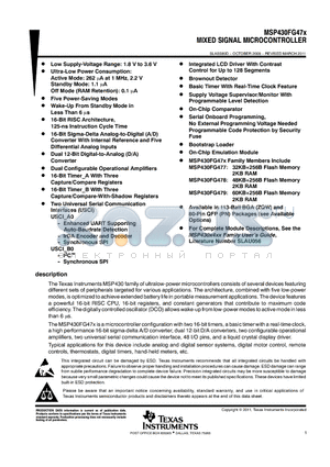 MSP430FG478IZQW datasheet - MIXED SIGNAL MICROCONTROLLER