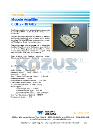 TGM-18-6002 datasheet - Module Amplifier 6 GHz - 18 GHz