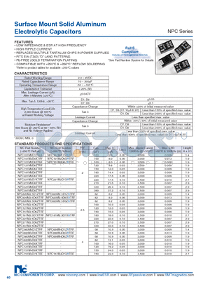 NPC151M2.5D6ZTRF datasheet - Surface Mount Solid Aluminum Electrolytic Capacitors