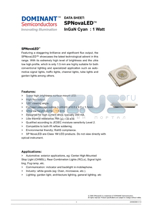 NPC-USS-AB datasheet - SPNovaLED InGaN Cyan : 1 Watt