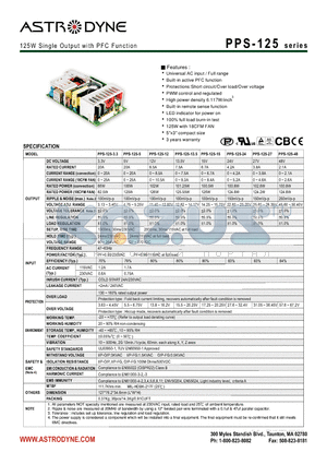 PPS-125-12 datasheet - 125W Single Output with PFC Function