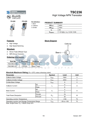 TSC236CIC0 datasheet - High Voltage NPN Transistor