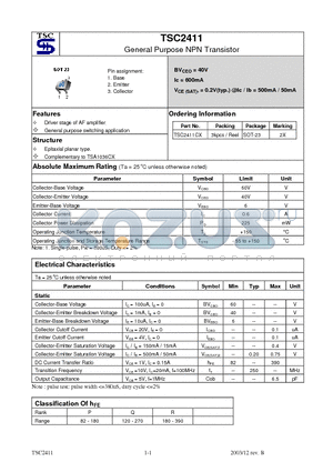 TSC2411CX datasheet - General Purpose NPN Transistor