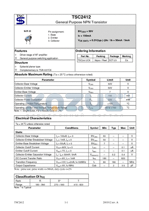 TSC2412CX datasheet - General Purpose NPN Transistor