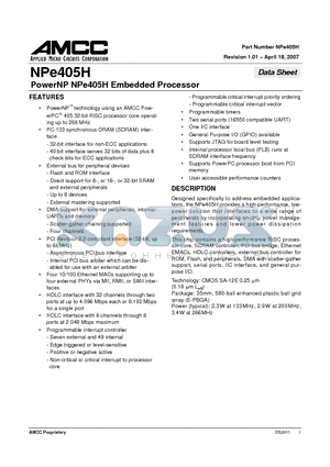 NPE405H-3BA133C datasheet - PowerNP NPe405H Embedded Processor