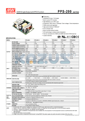 PPS-200-15 datasheet - 200W Single Output with PFC Function