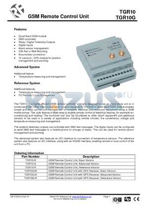TGR10G datasheet - GSM Remote Control Unit