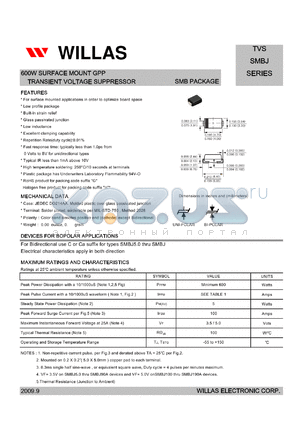 SMBJ12A datasheet - 600W SURFACE MOUNT GPP TRANSIENT VOLTAGE SUPPRESSOR