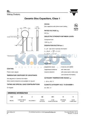RLC150 datasheet - Ceramic Disc Capacitors, Class 1
