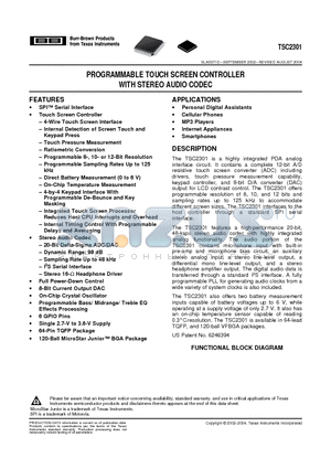 TSC2301IGQZ datasheet - PROGRAMMABLE TOUCH SCREEN CONTROLLER WITH STEREO AUDIO CODEC