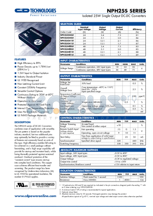 NPH25S4812I datasheet - Isolated 25W Single Output DC/DC Converters