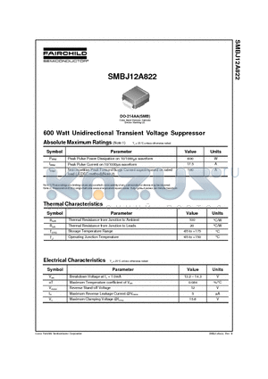 SMBJ12A822 datasheet - 600 Watt Unidirectional Transient Voltage Suppressor