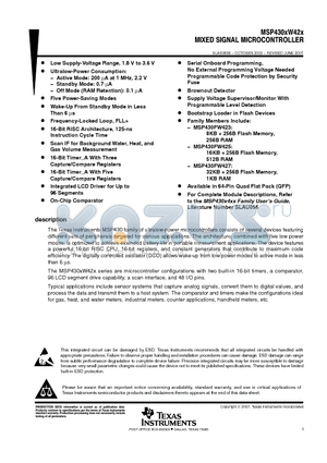 MSP430FW425IPMR datasheet - MIXED SIGNAL MICROCONTROLLER