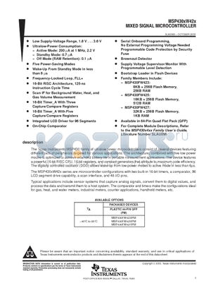 MSP430FW42X datasheet - MIXED SIGNAL MICROCONTROLLER