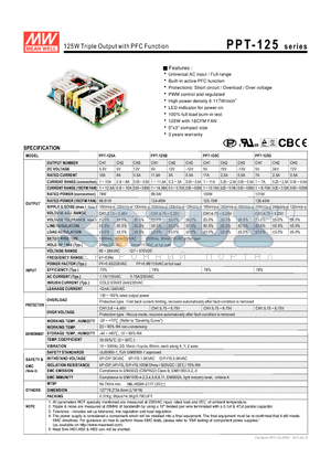 PPT-125A datasheet - 125W Triple Output with PFC Function