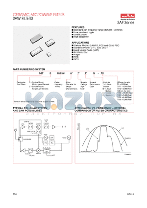 SAFU927A70NTC11 datasheet - CERAMIC MICROWAVE FILTERS SAW FILTERS