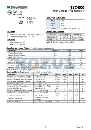 TSC4505_11 datasheet - High Voltage NPN Transistor