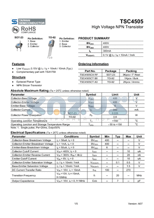 TSC4505CTA3 datasheet - High Voltage NPN Transistor