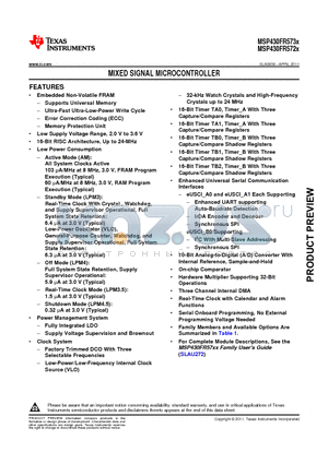 MSP430FR5729IRHA datasheet - MIXED SIGNAL MICROCONTROLLER