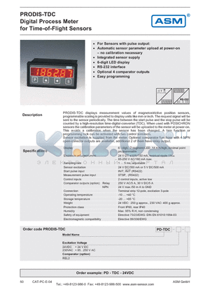 PD-TDC-230VAC datasheet - Digital Process Meter for Time-of-Flight Sensors