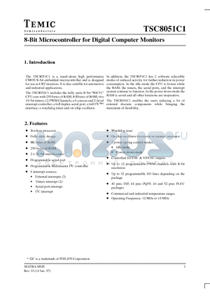 TSC51C1XXX-12CBB datasheet - 8-Bit Microcontroller for Digital Computer Monitors