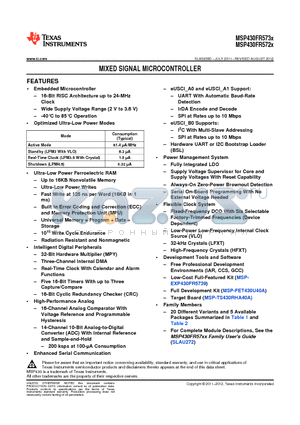 MSP430FR5738IYFF datasheet - MIXED SIGNAL MICROCONTROLLER